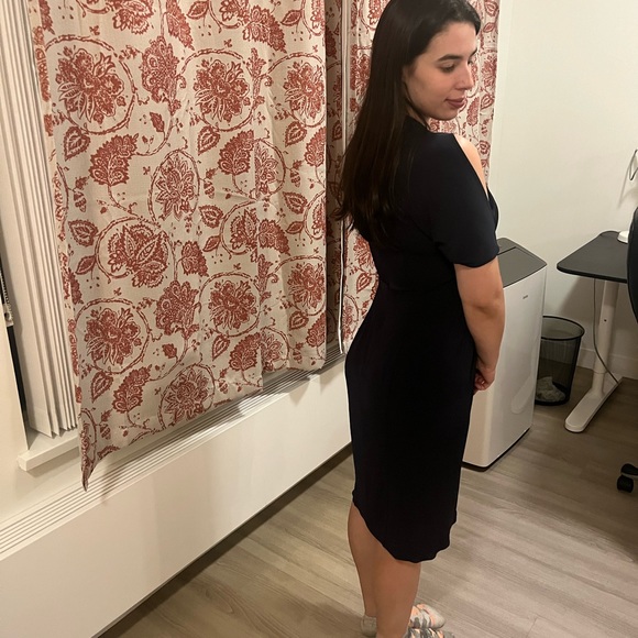 Black Unique Sleeves Catherine Malandrino Designer Midi Length Dress - Picture 6 of 7